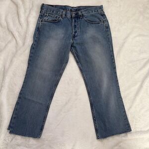Vintage Levis 502 Superlow Jeans Womens 32 Blue Button Fly Raw Hem Crop USA Y2K‎